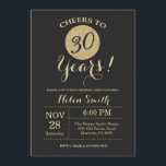 aniversário de 30 anos Convite Preto e Brilho Dour<br><div class="desc">Cartão de aniversário de 30 anos com brilho preto e Dourado.
Para mais personalização,  clique no botão "Personalizar" e use a ferramenta design para modificar este modelo.</div>