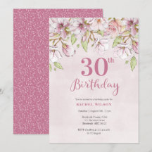 aniversário de 30 anos Convite Rosa, Floral