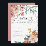 Aniversário de 30 anos cor-de-água floral cor-de-r<br><div class="desc">Aniversário de 30 anos cor d'água brilhante cor-de-rosa floral,  convites de festas azuis. Lindo e elegante tema de festa moderna.</div>