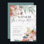 Aniversário de 30 anos cor-de-água floral cor-de-r<br><div class="desc">Aniversário de 30 anos cor d'água brilhante cor-de-rosa floral,  convites de festas azuis. Lindo e elegante tema de festa moderna.</div>