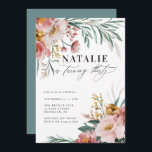 Aniversário de 30 anos cor-de-água floral cor-de-r<br><div class="desc">Aniversário de 30 anos cor d'água brilhante cor-de-rosa floral,  convites de festas azuis. Lindo e elegante tema de festa moderna.</div>