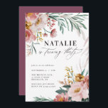 Aniversário de 30 anos cor-de-água floral cor-de-r<br><div class="desc">Aniversário de 30 anos cor d'água brilhante cor-de-rosa floral,  convites de festas azuis. Lindo e elegante tema de festa moderna.</div>