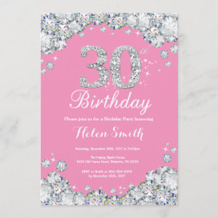 aniversário de 30 anos de Convite Rosa e Silver Di