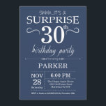 aniversário de 30 anos de Convite Surpresa Azul<br><div class="desc">Convite para aniversário de 30 anos surpresa com fundo azul. Aniversário Adulto. Homens ou Mulheres no Dia Convidam. 13 15 16º 18º 20 21 rua 30 40º 50º 80 de 60º 70 de 100º, qualquer idade. Para mais personalização, clique no botão "Personalizar" e use a ferramenta design para modificar este...</div>