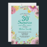 aniversário de 30 anos de Convite Surpresa Floral<br><div class="desc">Convite para aniversário de 30 anos de Surpresa Floral para Mulheres. Água Floral,  Azul Aqua Turquoise Fundo. Para mais personalização,  clique no botão "Personalizar" e use a ferramenta design para modificar este modelo.</div>