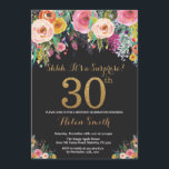 aniversário de 30 anos de Convite Surpresa Floral<br><div class="desc">Convite para aniversário de 30 anos de Surpresa Floral para Mulheres. Flor Floral de Água. Brilho preto e Dourado. Rosa,  Amarelo,  Laranja,  Flor Roxo. Aniversário Adulto.
Para mais personalização,  clique no botão "Personalizar" e use a ferramenta design para modificar este modelo.</div>
