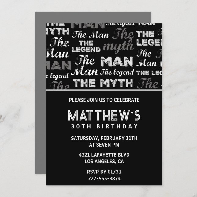 aniversário de 30 anos de convites para ele Men My (Frente/Verso)