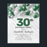 Aniversário de 30 anos do Balão de Silver Verde de<br><div class="desc">Glam Moderno Emerald Green Silver Balão Glitter Desperta Qualquer Convite De Aniversário De Idade</div>