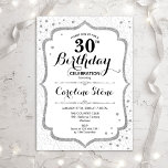 Aniversário de 30 anos Elegante - Convite para Pra<br><div class="desc">Convite para aniversário de 30 anos elegante. Na moda design em branco e prata. Possui cor damasco,  fonte de script e falso confetti prateado brilhante. Perfeito para uma festa de aniversário branca. Pode ser personalizado para mostrar qualquer idade. Envie-me uma mensagem se precisar de mais personalização.</div>