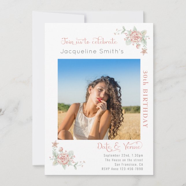aniversário de 30 anos Floral Convite (Frente)