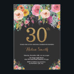 aniversário de 30 anos Floral Convite Dourado Glit<br><div class="desc">Convite para aniversário de 30 anos Floral para Mulheres. Flor Floral de Água. Brilho preto e Dourado. Rosa,  Amarelo,  Laranja,  Flor Roxo. Aniversário Adulto.
Para mais personalização,  clique no botão "Personalizar" e use a ferramenta design para modificar este modelo.</div>