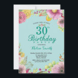 Aniversário de 30 anos Floral Convite para Mulhere<br><div class="desc">Convite para aniversário de 30 anos Floral para Mulheres. Camada De Água Floral,  Teal Aqua Turquoise Fundo. Para mais personalização,  clique no botão "Personalizar" e use nossa ferramenta de design para modificar este modelo.</div>