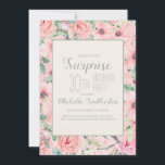 Aniversário de 30 anos Floral de Cor Verde Rosa<br><div class="desc">Os convites personalizados de aniversário de 30 anos surpresa são projetados com cor-de-água rosa e cor-de-rosa brilhante floral e verde-menta. O texto é totalmente personalizável,  portanto,  design destes convites para qualquer pessoa de qualquer idade.</div>