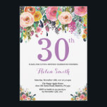 Aniversário de 30 anos Floral - Roxo de Convite<br><div class="desc">Convite para aniversário de 30 anos Floral para Mulheres. Flor Floral de Aquarela. Rosa, Amarelo, Laranja, Flor Roxo. Aniversário Adulto. 30 40th 50th 60th 80 de 70 de 100th 13 de 16th 18th 20 21rua de qualquer idade. Para mais personalização, clique no botão "Personalizar" e use nossa ferramenta de design...</div>