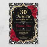 Aniversário de 30 anos Surpresa - Convite vermelho<br><div class="desc">Convite para aniversário de 30 anos surpresa. Preto feminino,  design vermelho com ouro brilhante falso. Apresenta cor damasco,  rosa vermelha,  fonte de script e confetti. Perfeito para uma bolsa mensageifesta de aniversario elegante. Pode ser personalizado para mostrar qualquer idade. Envie-me uma mensagem se precisar de mais personalização.</div>