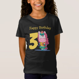 Aniversário de 3 anos amarelo Unicorn T-Shirt