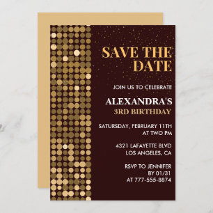 aniversário de 3 anos convites Salve a data Dourad