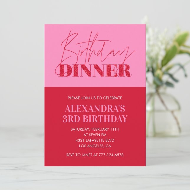 Aniversário de 3 anos cor-de-rosa - Convites Janto (Em pé/Frente)