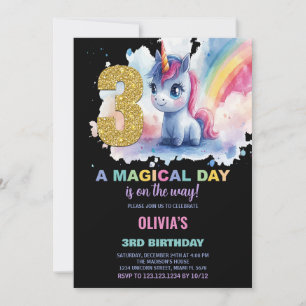 aniversário de 3 anos Unicorn - Convites de Aniver