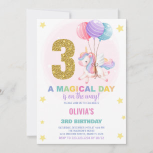 aniversário de 3 anos Unicorn - Convites de Aniver