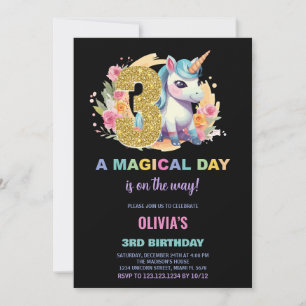 aniversário de 3 anos Unicorn - Convites de Aniver