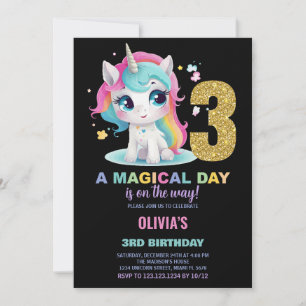 aniversário de 3 anos Unicorn - Convites de Aniver