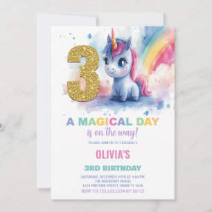 aniversário de 3 anos Unicorn - Convites de Aniver