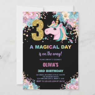 aniversário de 3 anos Unicorn - Convites de Aniver