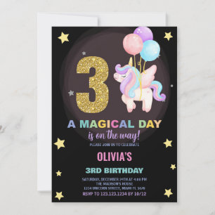 aniversário de 3 anos Unicorn - Convites de Aniver