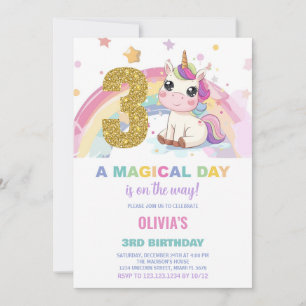 aniversário de 3 anos Unicorn - Convites de Aniver