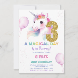 aniversário de 3 anos Unicorn - Convites de Aniver
