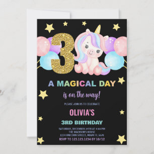 aniversário de 3 anos Unicorn - Convites de Aniver