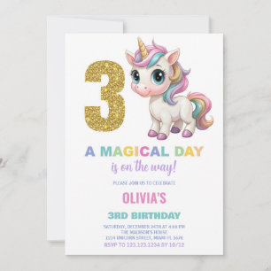 aniversário de 3 anos Unicorn - Convites de Aniver