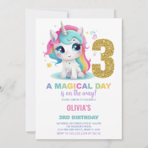 aniversário de 3 anos Unicorn - Convites de Aniver