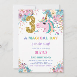 aniversário de 3 anos Unicorn - Convites de Aniver