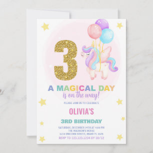 aniversário de 3 anos Unicorn - Convites de Aniver