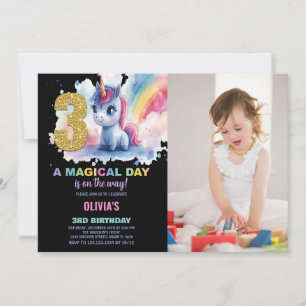 aniversário de 3 anos Unicorn - Foto de convites d