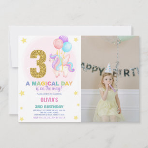 aniversário de 3 anos Unicorn - Foto de convites d