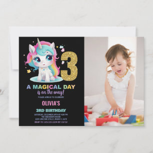 aniversário de 3 anos Unicorn - Foto de convites d