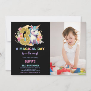 aniversário de 3 anos Unicorn - Foto de convites d