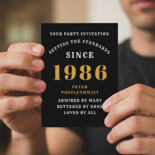 aniversário de 40 anos 1986 Convite Dourado Preto