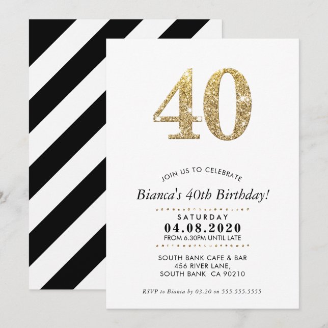 ANIVERSÁRIO DE 40 ANOS CONVITE a brilho do ouro mo (Frente/Verso)