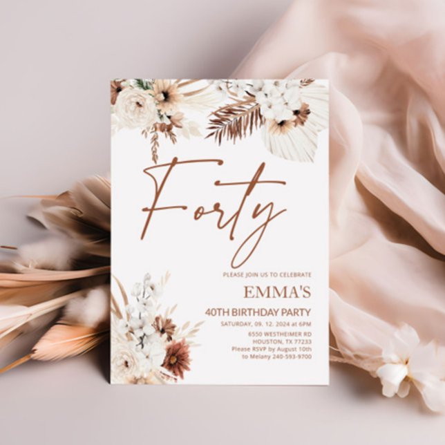 aniversário de 40 anos Convite Boho Pampas (Criador carregado)