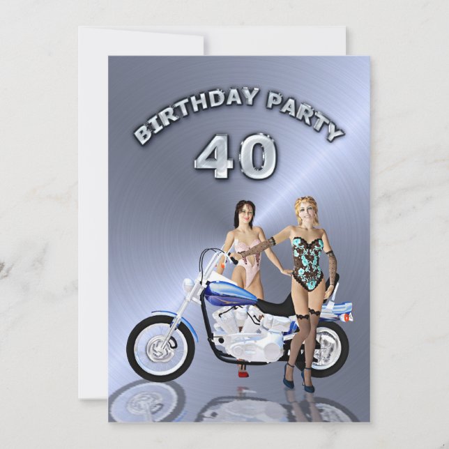 aniversário de 40 anos convite de festas com motoc (Frente)