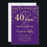 aniversário de 40 anos Convite de festas - Dourado<br><div class="desc">Convite de festas aniversário de 40 anos. Design elegante com ouro brilhante e roxo. Saúde para 40 anos! Envie-me uma mensagem se precisar de mais personalização.</div>