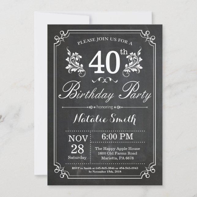 aniversário de 40 anos Convite Floral (Frente)