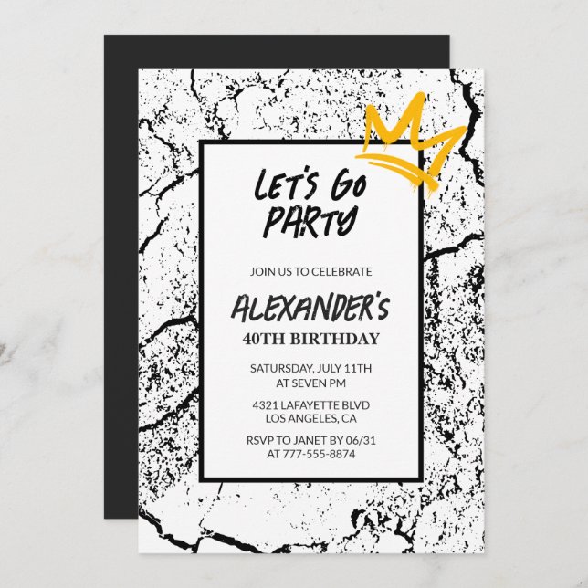 aniversário de 40 anos convite Men Hip Hop Black (Frente/Verso)