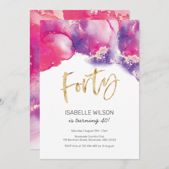 aniversário de 40 anos Convite para Abstrato cor-d (Frente/Verso)