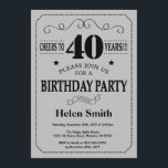 aniversário de 40 anos - Convite para Cinzas preta<br><div class="desc">Tipografia de aniversário de 40 anos Invitation Black and Silver Cinzas. Fundo das Cinzas Cinzas pretas e prateadas. Aniversário Adulto. Homens ou Mulheres Aniversário. Meninos Meninos ou Meninas Meninas Meninas Adolescentes Convidam. 13 15 16º 18º 20 21rua 30 40º 50º 60º 80 de 70 100º. Qualquer Idade. Para mais personalização,...</div>