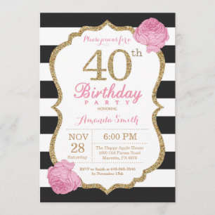 aniversário de 40 anos Convite Preto Dourado Cor-